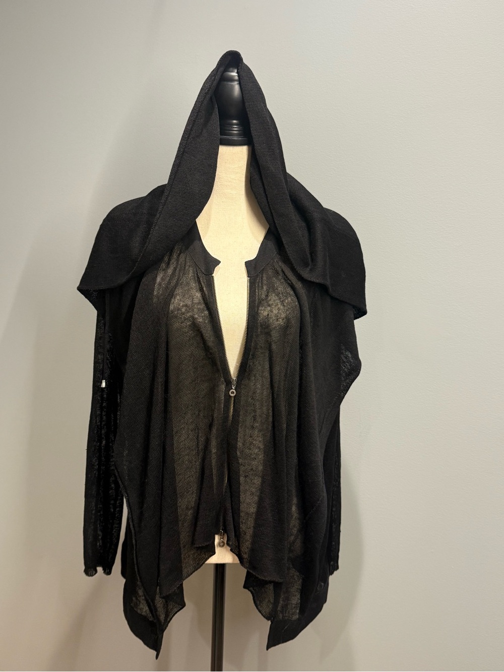 Crea Concept Black Convertible Linen Hooded Draped Jacket FR 38 Avant Garde